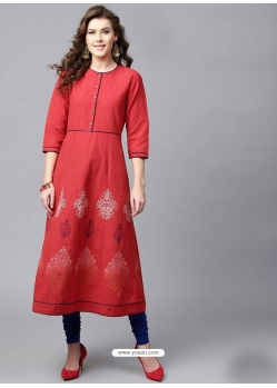 Red Readymade Designer Party Wear Kurti