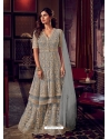 Light Grey Heavy Embroidered Designer Wedding Wear Sharara Suit