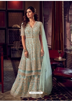 Sky Blue Heavy Embroidered Designer Wedding Wear Sharara Suit