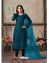 Teal Blue Designer Net Straight Salwar Suit