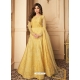 Yellow Latest Designer Party Wear Butterfly Net Gown Suit