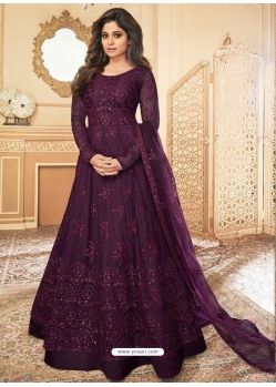 Purple Latest Designer Party Wear Butterfly Net Gown Suit