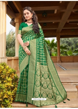 Forest Green Designer Party Wear Silk Sari