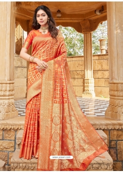 Orange Designer Party Wear Silk Sari