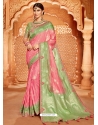 Peach Designer Party Wear Silk Sari