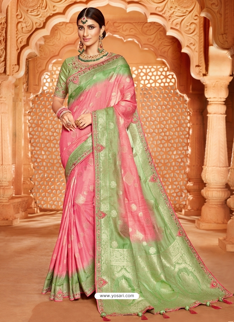 Peach Designer Party Wear Silk Sari
