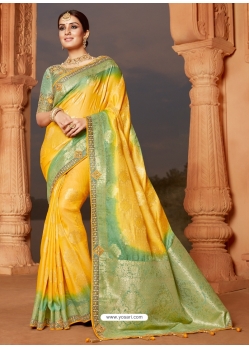 Yellow Designer Party Wear Silk Sari