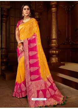 Yellow Designer Party Wear Silk Sari