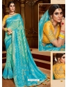 Sky Blue Designer Party Wear Silk Sari