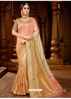 Light Orange Designer Party Wear Silk Sari