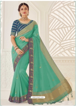 Aqua Mint Designer Party Wear Silk Sari