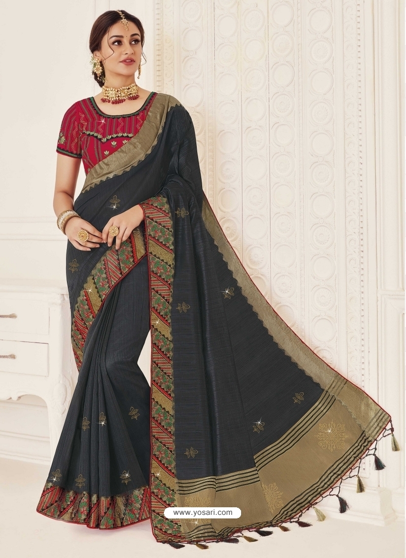 Black Designer Party Wear Silk Sari