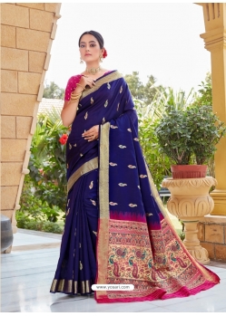 Royal Blue Designer Party Wear Fancy Silk Sari