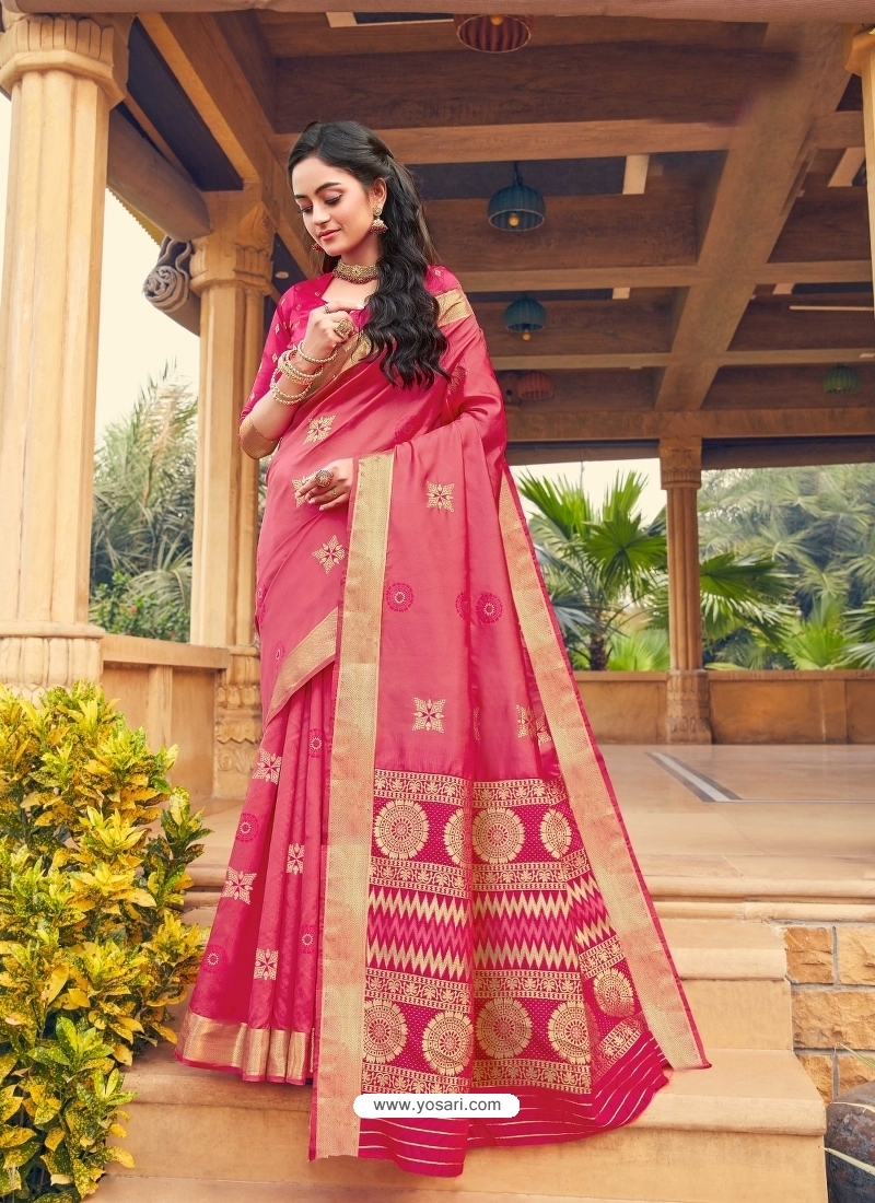 Light Red Designer Party Wear Fancy Silk Sari