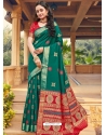 Teal Designer Party Wear Fancy Silk Sari