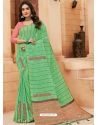 Green Designer Party Wear Cotton Sari