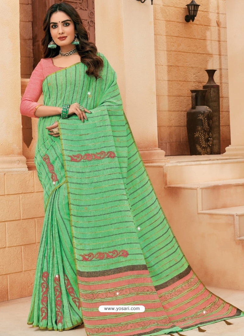Green Designer Party Wear Cotton Sari