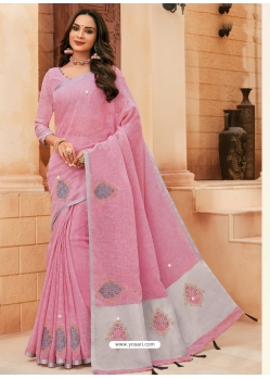 Pink Designer Party Wear Cotton Sari