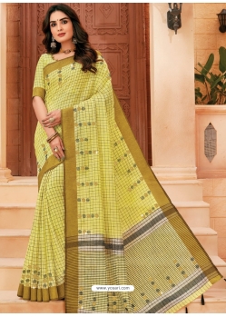Lemon Designer Party Wear Cotton Sari