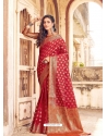 Tomato Red Designer Party Wear Banarasi Silk Sari