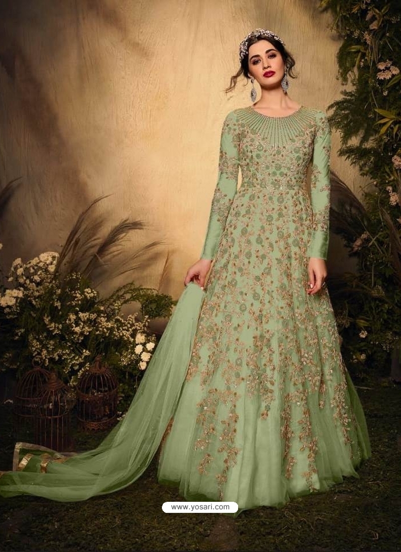 Pista Green Colour Gown – Just Salwars