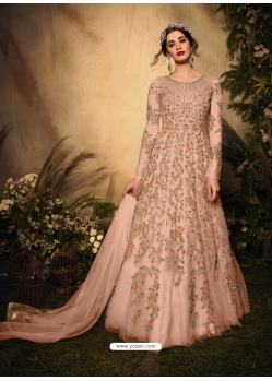 Peach Latest Designer Party Wear Soft Net Gown Suit