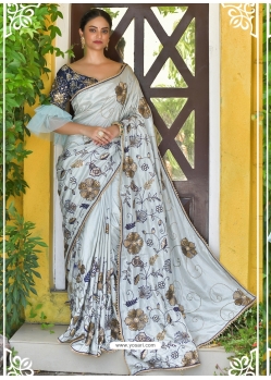 Light Grey Latest Designer Party Wear Sari