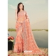 Light Orange Designer Party Wear Net Sari