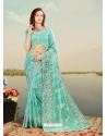 Sky Blue Designer Party Wear Net Sari