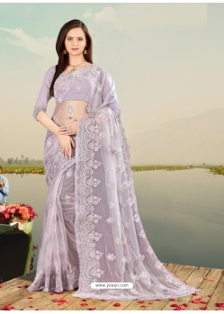 Mauve Designer Party Wear Net Sari