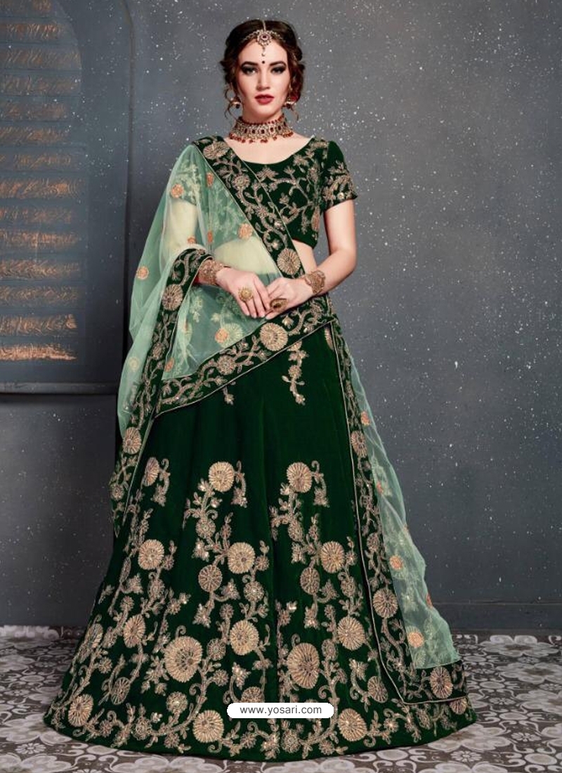 Dark Green Stylish Designer Bridal Wear Lehenga Choli