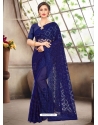 Dark Blue Latest Designer Party Wear Net Sari