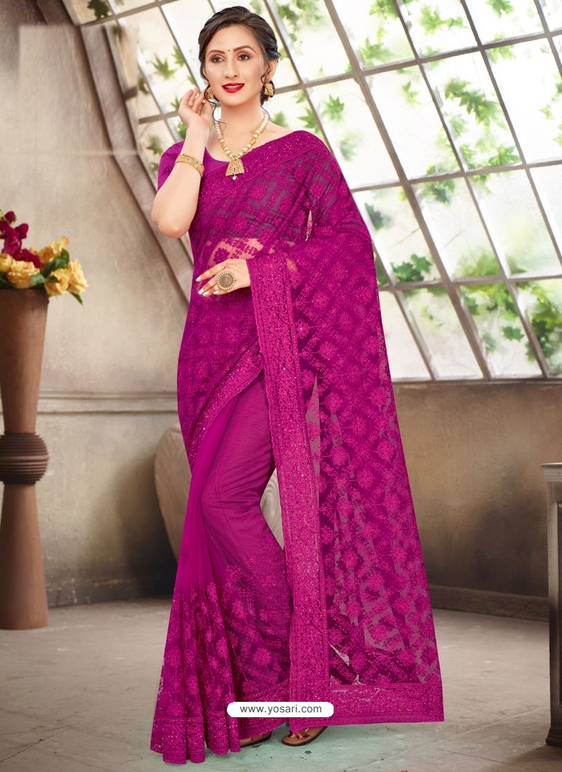 Medium Violet Latest Designer Party Wear Net Sari