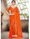 Orange Latest Designer Party Wear Net Sari