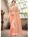 Light Orange Latest Designer Party Wear Net Sari