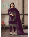 Purple Designer Faux Georgette Party Wear Straight Salwar Suit