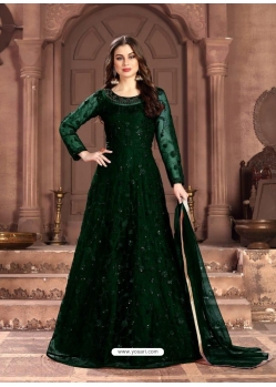 Dark Green Latest Designer Party Wear Net Gown Suit