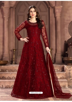 Maroon Latest Designer Party Wear Net Gown Suit