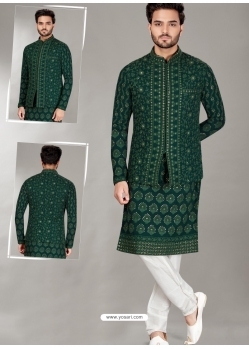 Dark Green Readymade Designer Indo Western Sherwani