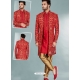 Red Readymade Designer Indo Western Sherwani