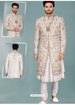 Off White Readymade Designer Indo Western Sherwani