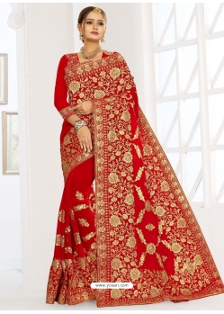 Classy Red Latest Designer Booming Georgette Party Wear Sari