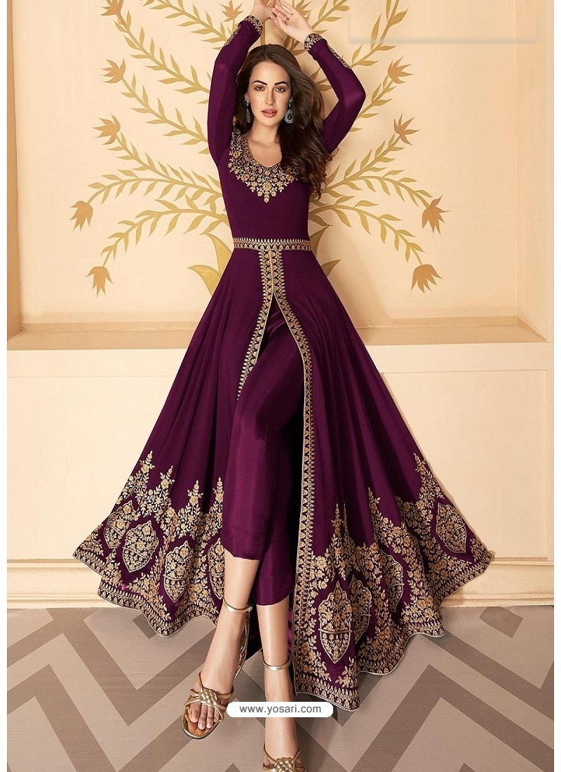 Deep Wine Latest Designer Party Wear Real Georgette Gown Suit