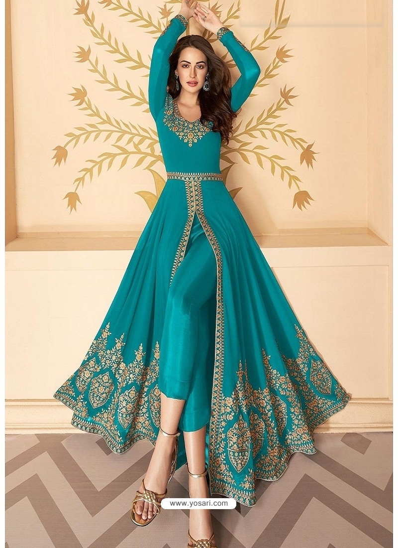 Blue Latest Designer Party Wear Real Georgette Gown Suit