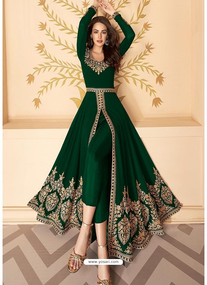 Dark Green Latest Designer Party Wear Real Georgette Gown Suit