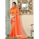 Orange Latest Designer Party Wear Chiffon Sari With Ponchu