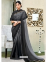 Black Latest Designer Party Wear Chiffon Sari With Ponchu