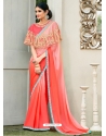 Dark Peach Latest Designer Party Wear Chiffon Sari With Ponchu
