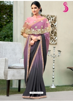 Multi Colour Latest Designer Party Wear Chiffon Sari With Ponchu