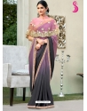 Multi Colour Latest Designer Party Wear Chiffon Sari With Ponchu
